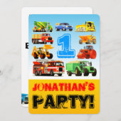 第1誕生日のトラックのパーティー 招待状 (正面/裏面)