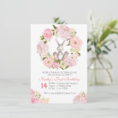 第1誕生日のバニー女の子の招待状カード 招待状 (スタンド正面)