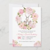 第1誕生日のバニー女の子の招待状カード 招待状 (正面)