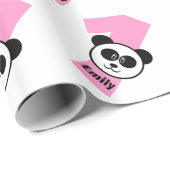 第1誕生日のパンダ1つの歳のカスタムな女の子の名前 ラッピングペーパー (ロールコーナー)