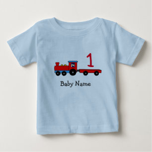 第1誕生日のパーソナライズな列車のTシャツ ベビーTシャツ