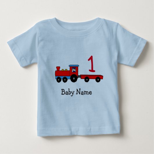 第1誕生日のパーソナライズな列車のTシャツ ベビーTシャツ (正面)