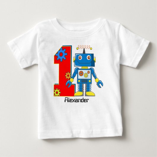 第1誕生日のロボットカスタム ベビーTシャツ (正面)