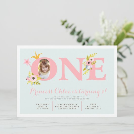 第1誕生日の写真のプリンセスのパーティの招待状 招待状 (スタンド正面)