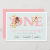 第1誕生日の写真のプリンセスのパーティの招待状 招待状 (正面/裏面)