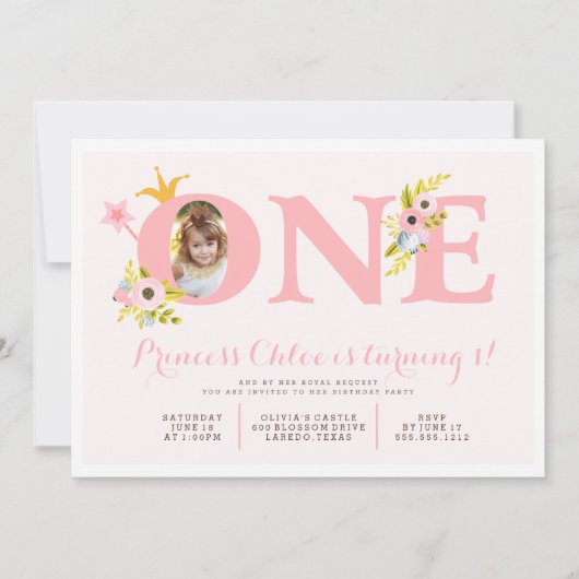 第1誕生日の写真のプリンセスのパーティの招待状 招待状 (正面)