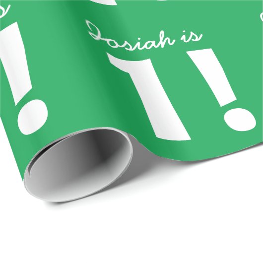第1誕生日の名前をカスタムするのケリーの緑のユニセックス ラッピングペーパー (ロールコーナー)
