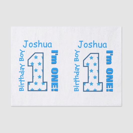 第1誕生日の名前をカスタムするのブルースター数男の子V2A 薄葉紙 (正面)