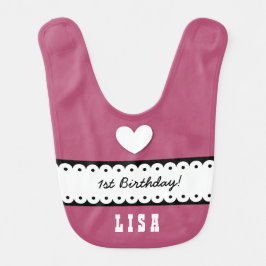 第1誕生日の女の子のハートはリボンA11Aをスカラップで仕上げました ベビービブ