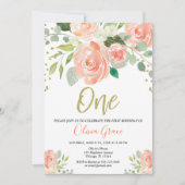 第1誕生日の女の子のモモの珊瑚の花の女の子 招待状 (正面)