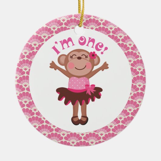 第1誕生日の女の子猿のオーナメントのギフト セラミックオーナメント (正面)