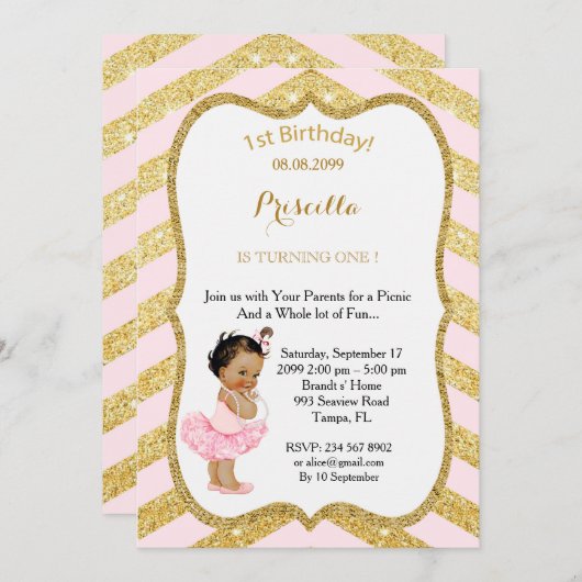 第1誕生日の女の子、ピクニック第1誕生日、第1誕生日 招待状 (正面/裏面)
