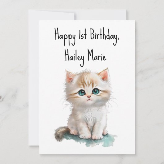 第1誕生日の子猫（青い目） パーソナライズされた カード (正面)