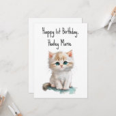 第1誕生日の子猫（青い目） パーソナライズされた カード (正面/裏面インサイチュ)