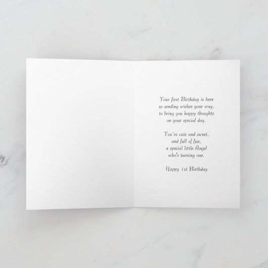 第1誕生日の孫娘、ピンク象カード カード (内部)