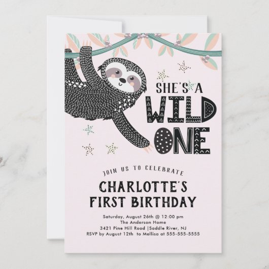 第1誕生日の怠惰の誕生日の招待状 招待状 (正面)