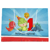 第1誕生日の恐竜のパーティーのカスタム ラージペーパーバッグ (正面)