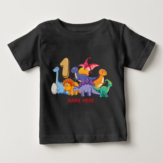 第1誕生日の恐竜のパーティー ベビーTシャツ (正面)