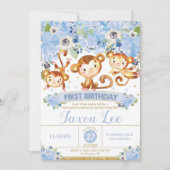 第1誕生日の招待状の男の子の青の花柄をまねて下さい 招待状 (正面)