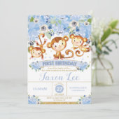 第1誕生日の招待状の男の子の青の花柄をまねて下さい 招待状 (スタンド正面)