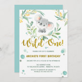 第1誕生日の招待状|のかわいいコアラ野生の1 招待状 (正面/裏面)