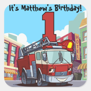 第1誕生日の普通消防車 スクエアシール