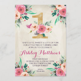 第1誕生日の最初美しい花の招待状、 招待状