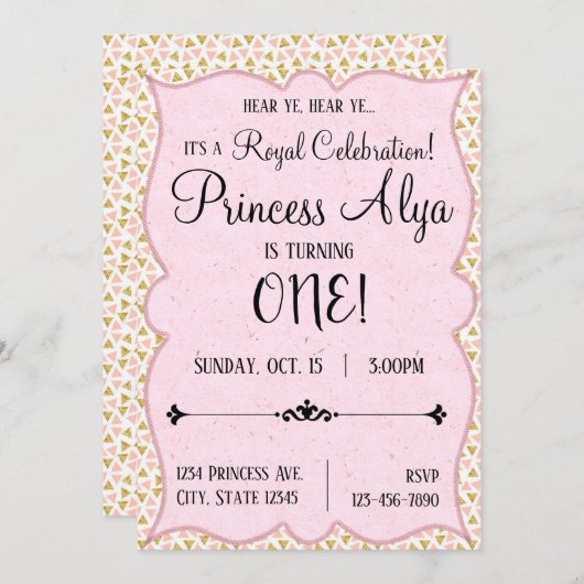 第1誕生日の王室のなお祝いのプリンセスの招待状 招待状 (正面/裏面)