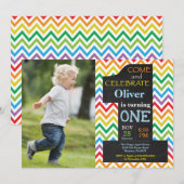 第1誕生日の男の子の虹の黒板の写真 招待状 (正面/裏面)