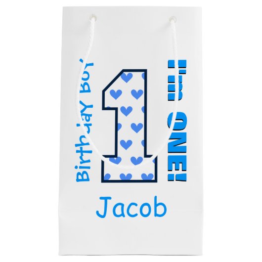 第1誕生日の男の子の青いハート1歳B01Z スモールペーパーバッグ (正面)
