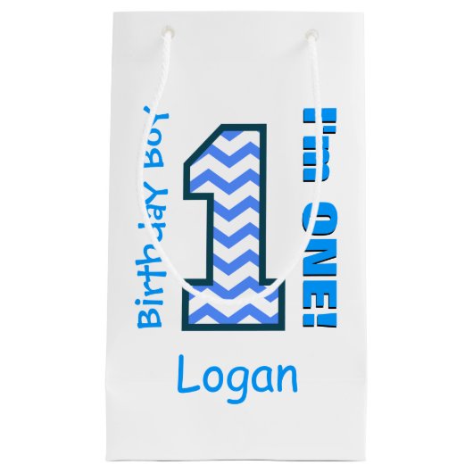第1誕生日の男の子シェブロン1つの歳のカスタムB3AZ スモールペーパーバッグ (正面)