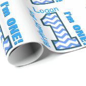 第1誕生日の男の子シェブロン1つの歳のカスタムB3AZ ラッピングペーパー (ロールコーナー)