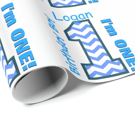 第1誕生日の男の子シェブロン1つの歳のカスタムB3AZ ラッピングペーパー (ロールコーナー)