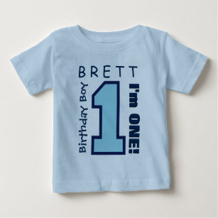 第1誕生日の男の子1つの年の名前をカスタムする青いV01D ベビーTシャツ