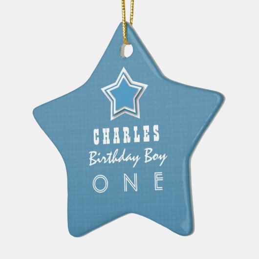 第1誕生日の男の子1つの歳の青く白い星D04 セラミックオーナメント (左)