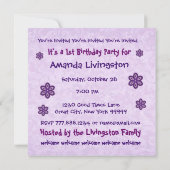 第1誕生日の紫色によっては名前をカスタムするのテンプレートが開花します 招待状 (裏面)