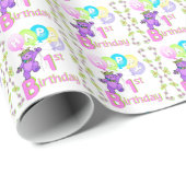 第1誕生日の紫色のプリンセスのテディー・ベア ラッピングペーパー (ロールコーナー)