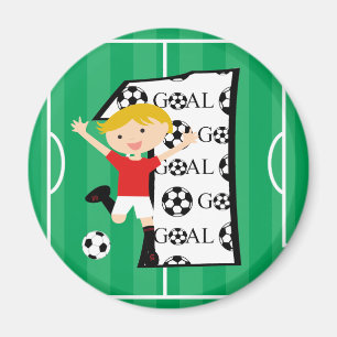 第1誕生日の赤と白のサッカーのゴール マグネット