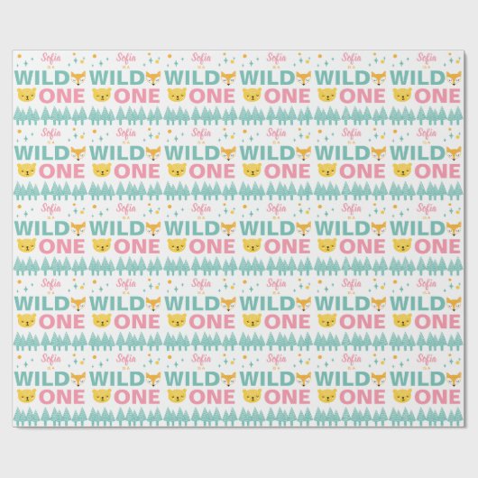 第1誕生日の野生の1森林動物のピンクの女の子 ラッピングペーパー (フラット)