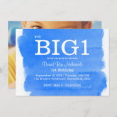 第1誕生日の青い小さい男の子の水彩画の洗浄 招待状 (正面/裏面)