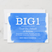 第1誕生日の青い小さい男の子の水彩画の洗浄 招待状 (正面)