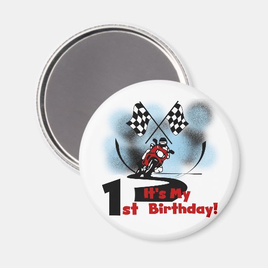 第1誕生日のTシャツおよびギフトを競争させるオートバイ マグネット (正面/裏面)