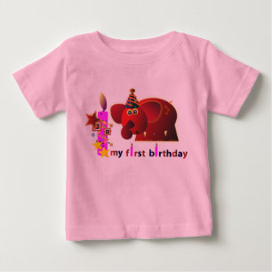 第1誕生日のTシャツ及びワイシャツ: 赤い象 ベビーTシャツ
