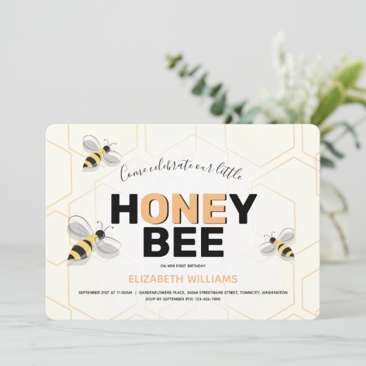 第1誕生日イエローブラックオレンジビー漫画 招待状 (スタンド正面)