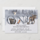 第1誕生日ウッドランドベア冬の水彩 招待状 (正面)