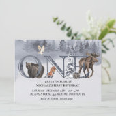 第1誕生日ウッドランドベア冬の水彩 招待状 (スタンド正面)