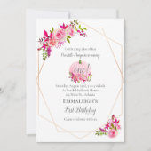 第1誕生日カボチャフローラ幾何学模様 | ピンク 招待状 (正面)