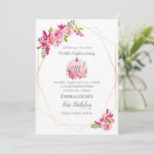 第1誕生日カボチャフローラ幾何学模様 | ピンク 招待状 (スタンド正面)