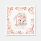 第1誕生日ガールかわいい象ピンクの風船 スタンダードカクテルナプキン (正面)