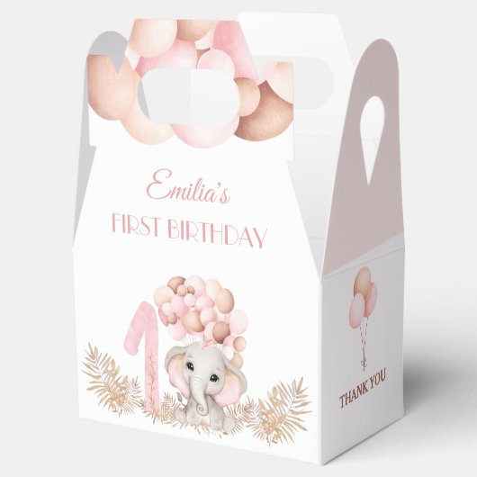 第1誕生日ガールエレファントピンクバルーン小 フェイバーボックス (オープン)